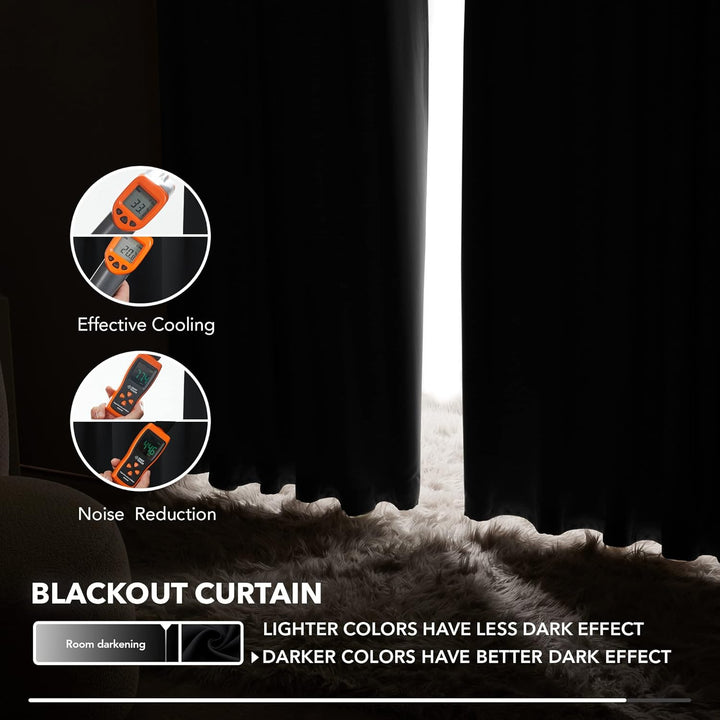 2X Blockout Curtains 100% Blackout Window Curtain Draperies Pair Eyelet 3 Layers 132CM(W) x 114CM(D)