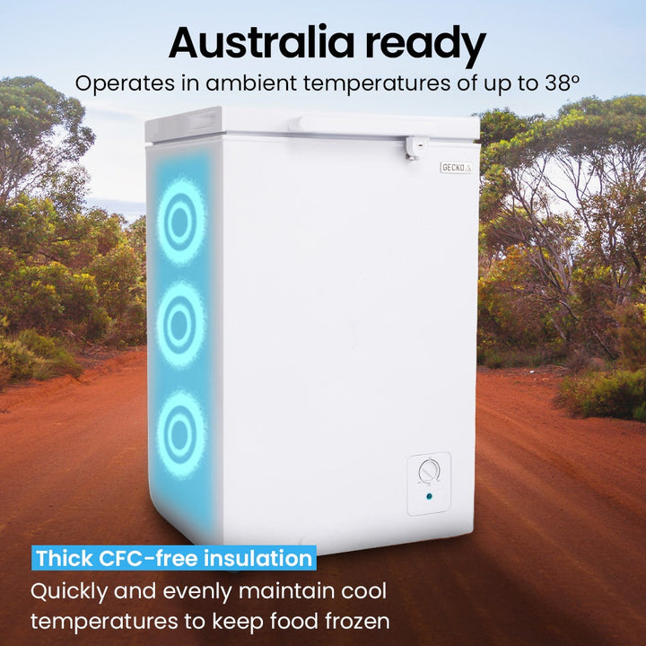 GECKO 100L Portable Chest Freezer, 12V/24V/240V for Motorhome and Caravan, White