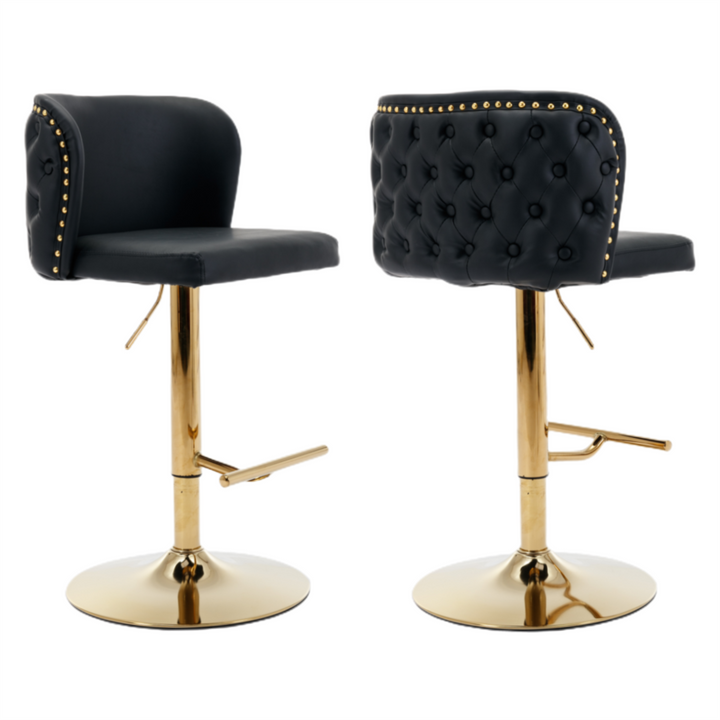 Bar Stools Set of 2 Black - Swivel Height Adjustable with Gold Base & Wingback