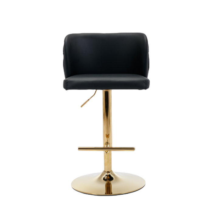 Bar Stools Set of 2 Black - Swivel Height Adjustable with Gold Base & Wingback