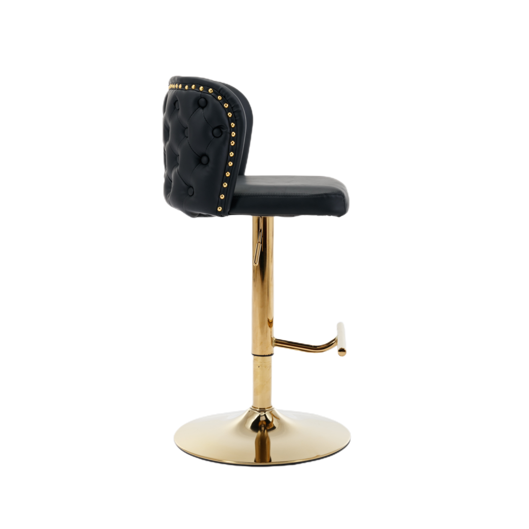 Bar Stools Set of 2 Black - Swivel Height Adjustable with Gold Base & Wingback