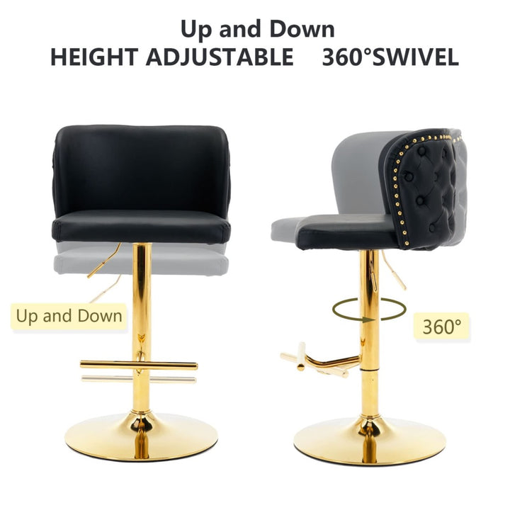 Bar Stools Set of 2 Black - Swivel Height Adjustable with Gold Base & Wingback