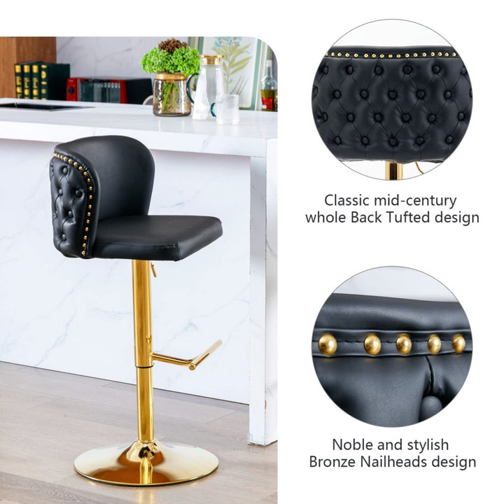 Bar Stools Set of 2 Black - Swivel Height Adjustable with Gold Base & Wingback