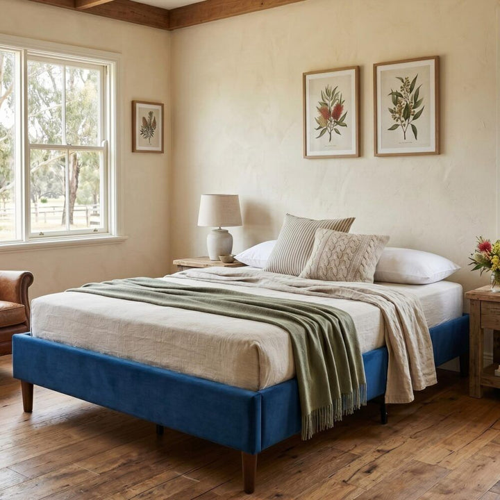 Velvet Blue Bed Frame – Queen