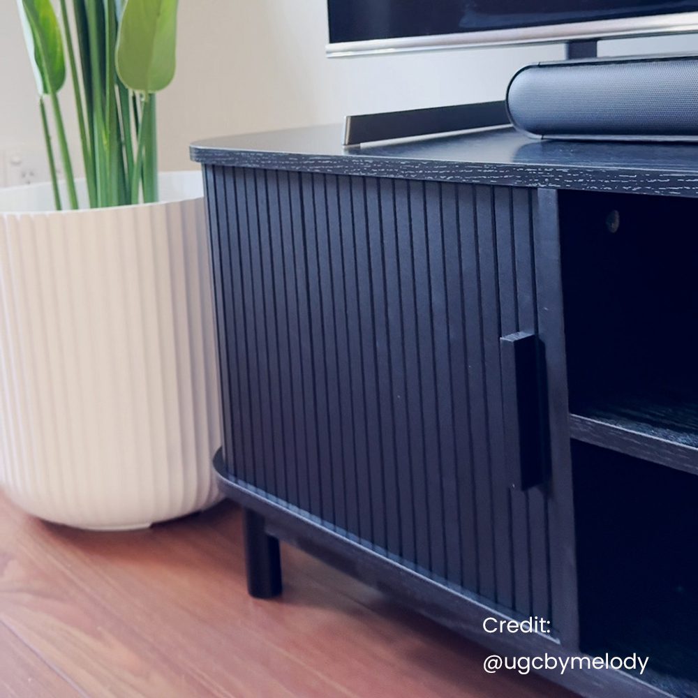 160cm Ribbed Black Entertainment Unit