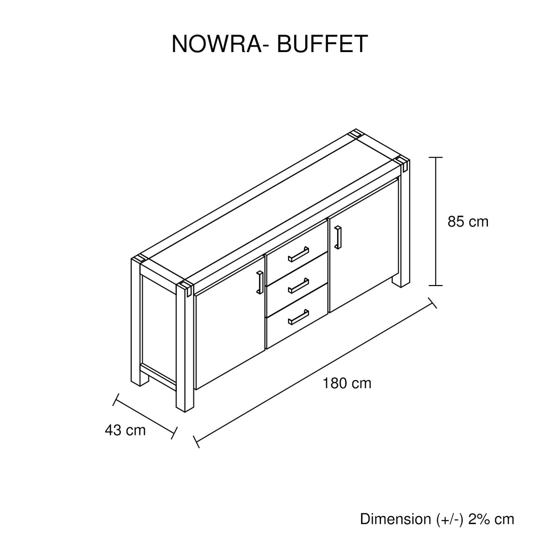 Buffet Sideboard in Oak Colour Constructed with Solid Acacia Wooden Frame Storage Cabinet with Drawers