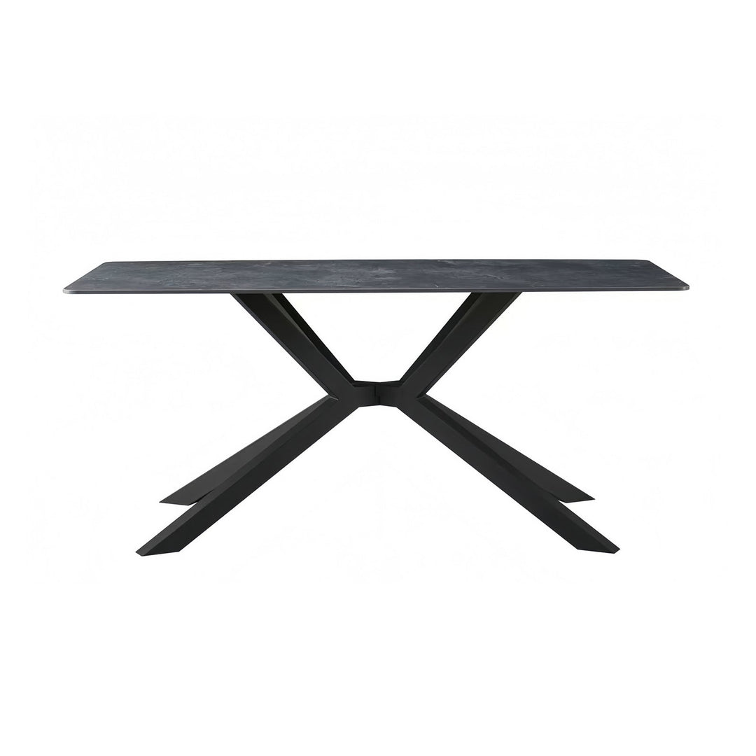 Dining Table Rectangular Shape Green Sintered Stone Top Powder Coated Iron Legs