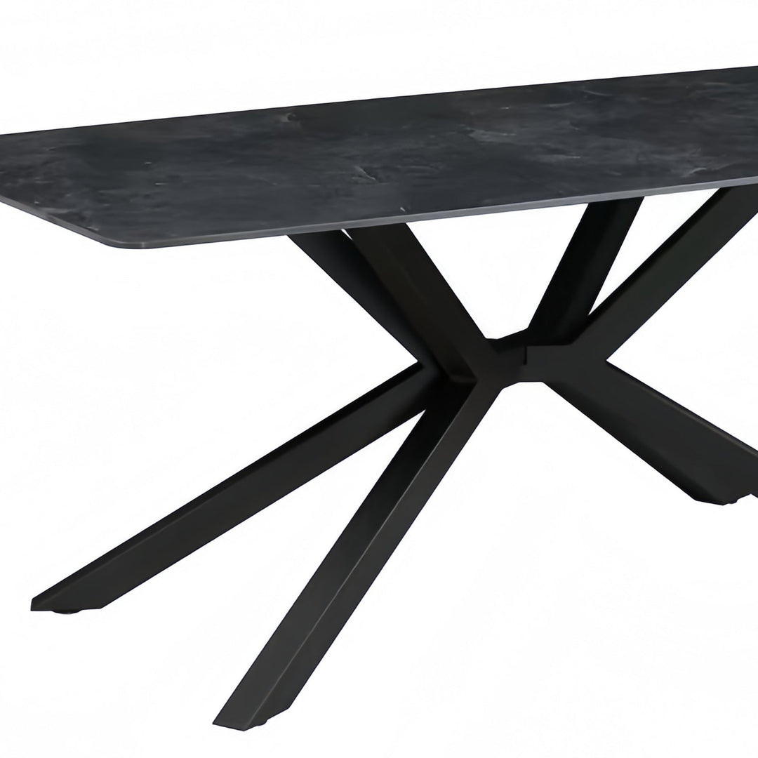 Dining Table Rectangular Shape Green Sintered Stone Top Powder Coated Iron Legs