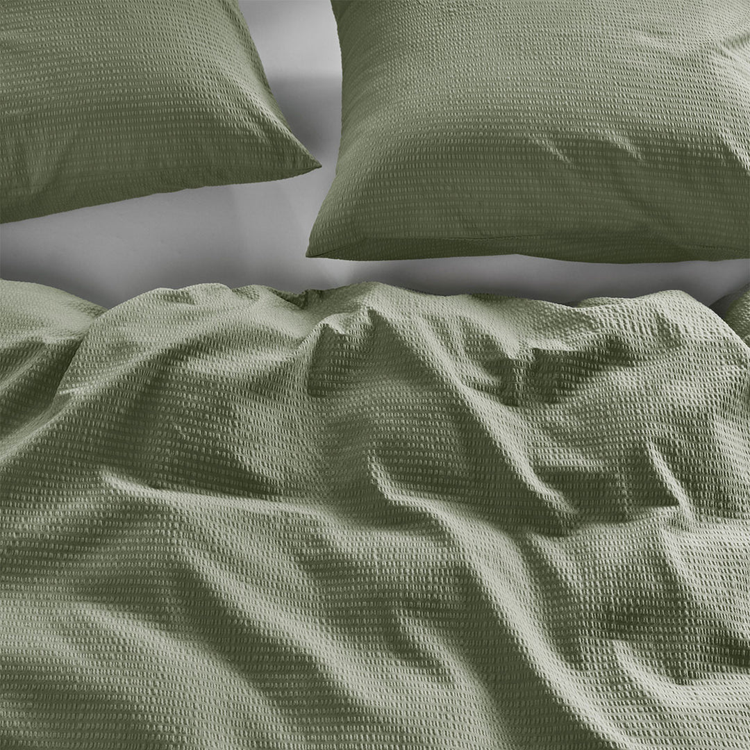 Bedding House Summer Green Seersucker Cotton Quilt Cover Set Queen