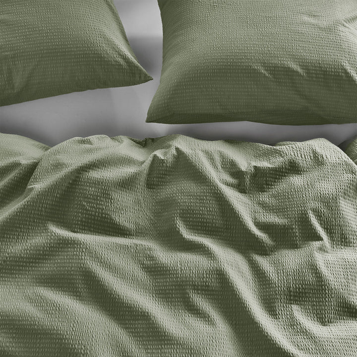 Bedding House Summer Green Seersucker Cotton Quilt Cover Set Queen