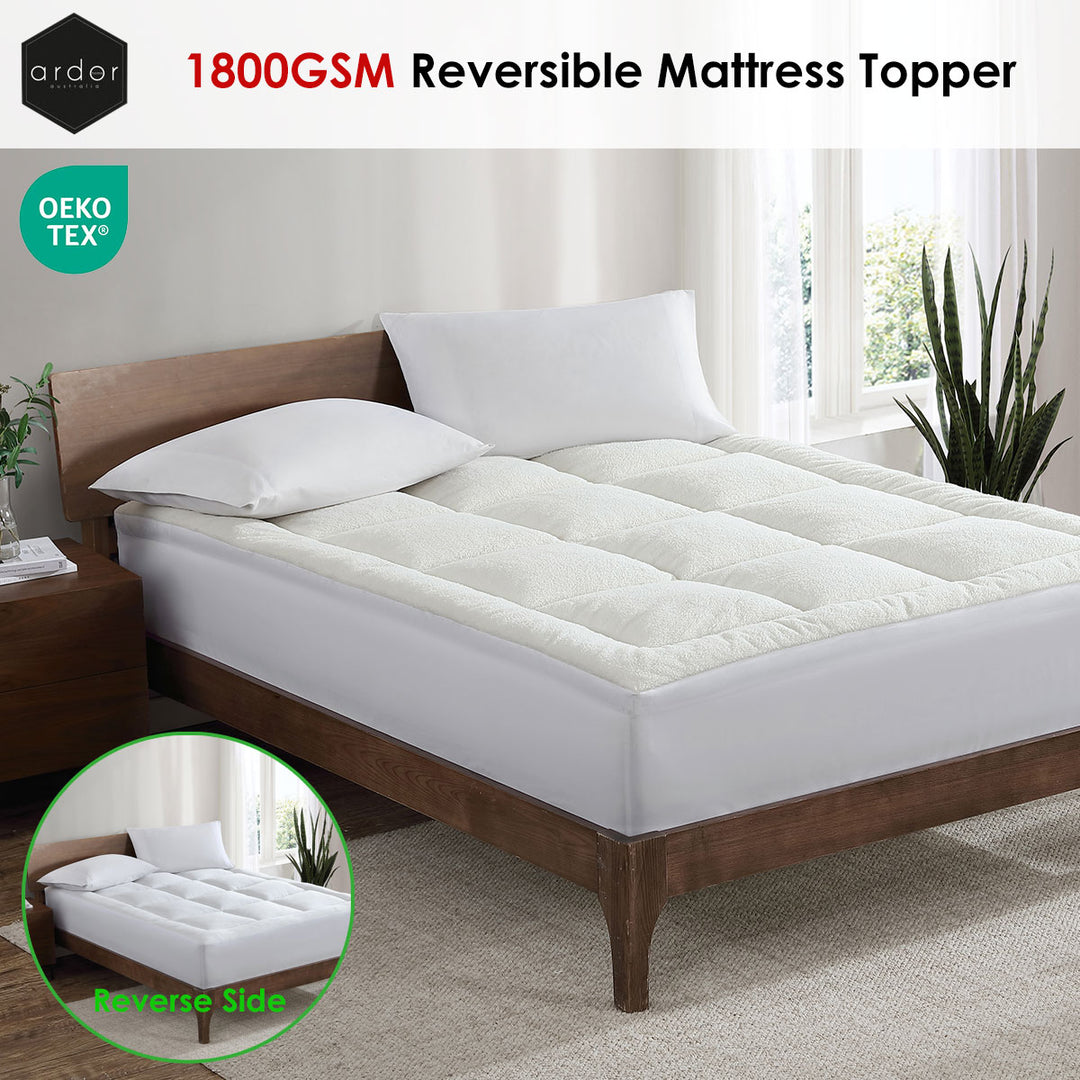 Ardor 1800GSM Reversible Mattress Topper Queen - Ultra Plush Microfibre Bed Topper