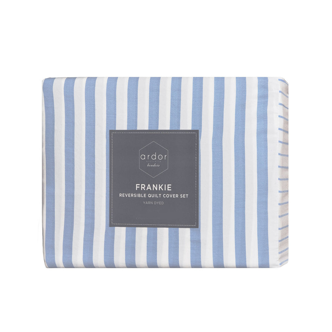 Ardor Frankie Blue Stripe Yarn Dyed Reversible Quilt Cover Set King