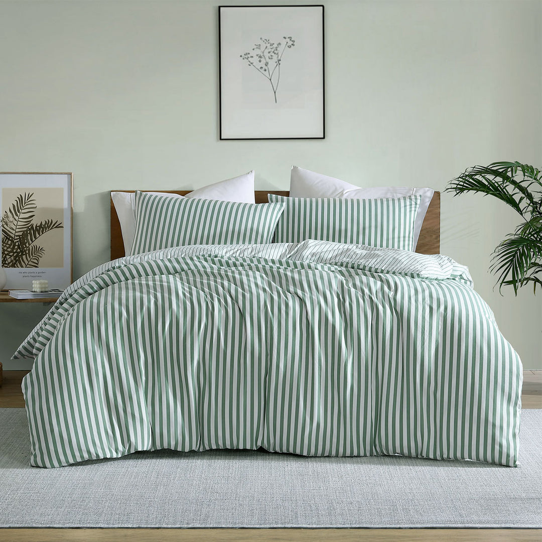 Ardor Frankie Sage Stripe Yarn Dyed Reversible Quilt Cover Set Queen