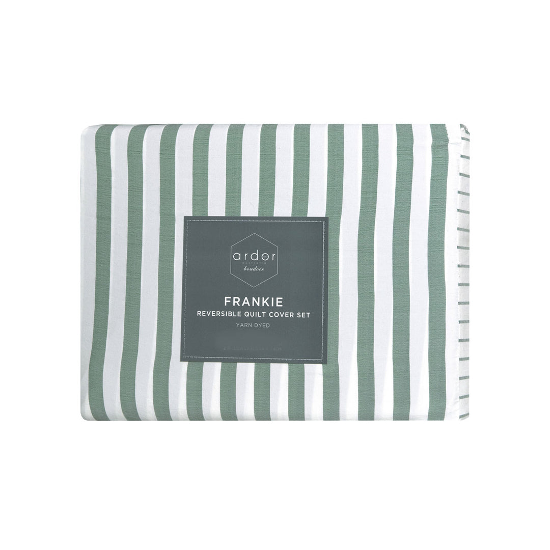 Ardor Frankie Sage Stripe Yarn Dyed Reversible Quilt Cover Set Queen