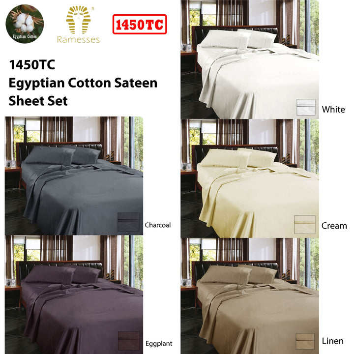 Ramesses 1450TC Egyptian Cotton Sateen Sheet Set Eggplant King