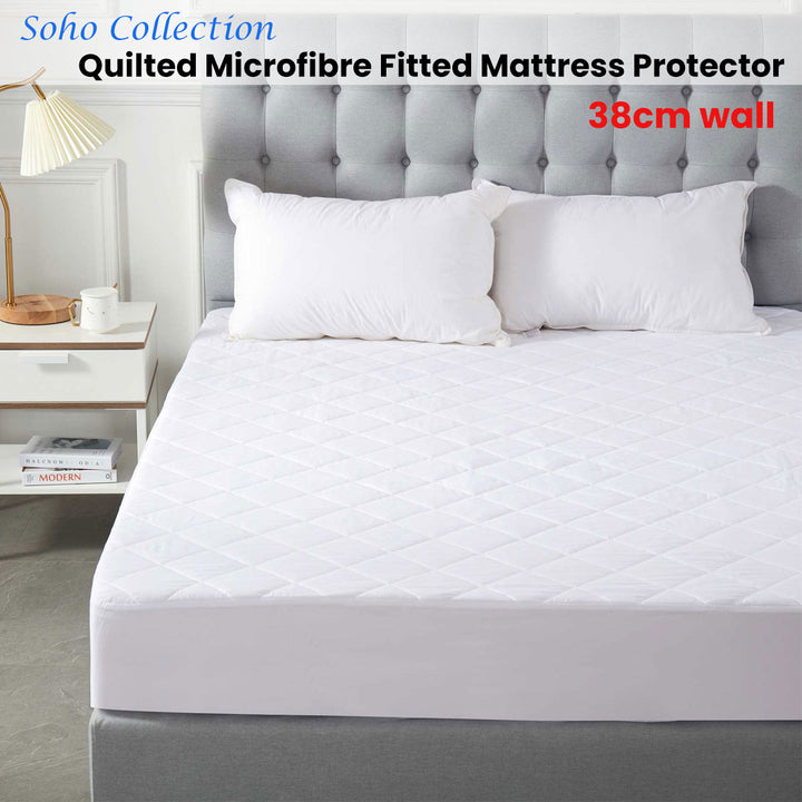 Quilted Microfibre Mattress Protector King - Fitted 38cm Deep Wall (Soho Collection)