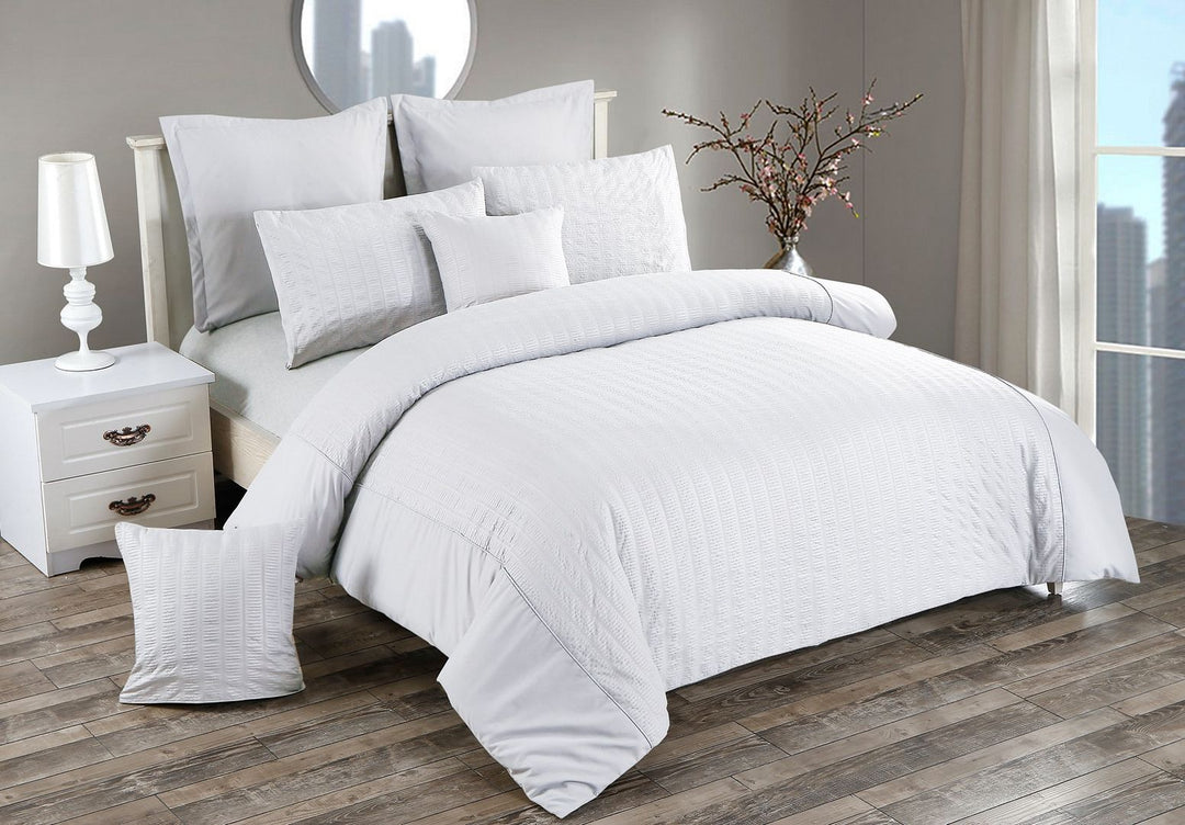 Seersucker King Size White Duvet Quilt Cover Set