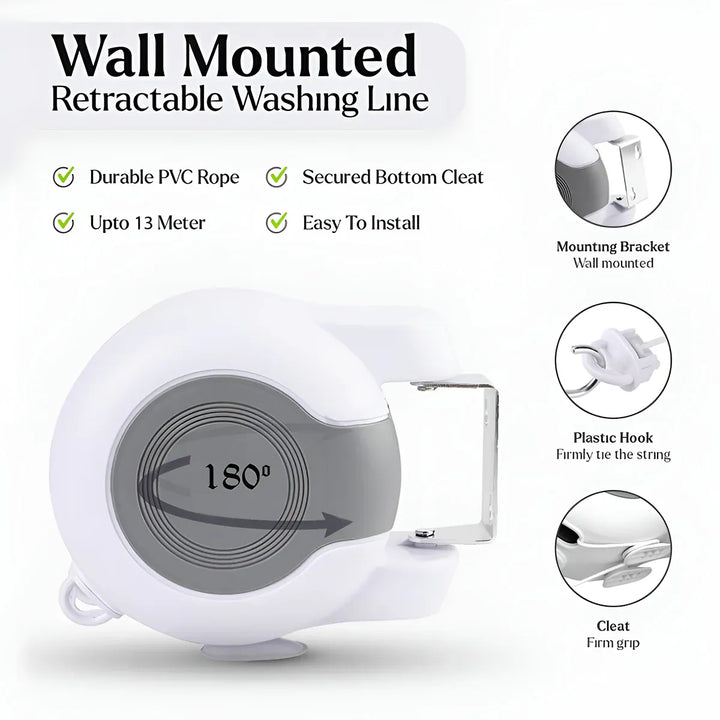 Double Clothes Line Wall Hanger Retractable Clothesline Clothes Dryer 13m Indoor
