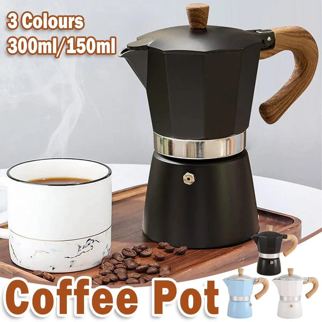 Portable Manual Espresso Maker - Wood Grain Handle Camping Coffee Machine 300ml