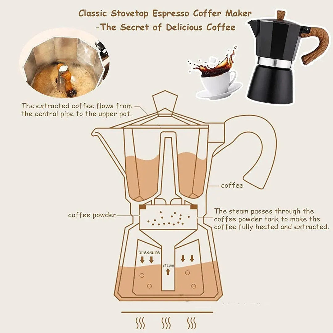 Portable Manual Espresso Maker - Wood Grain Handle Camping Coffee Machine 300ml