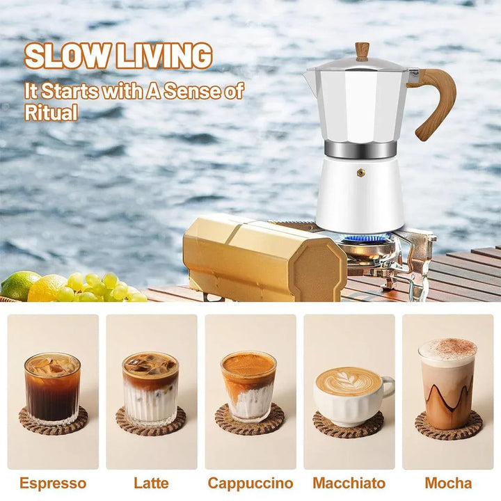 Portable Manual Espresso Maker - Wood Grain Handle Camping Coffee Machine 300ml