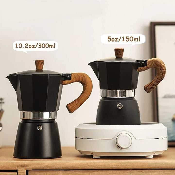 Portable Manual Espresso Maker - Wood Grain Handle Camping Coffee Machine 300ml