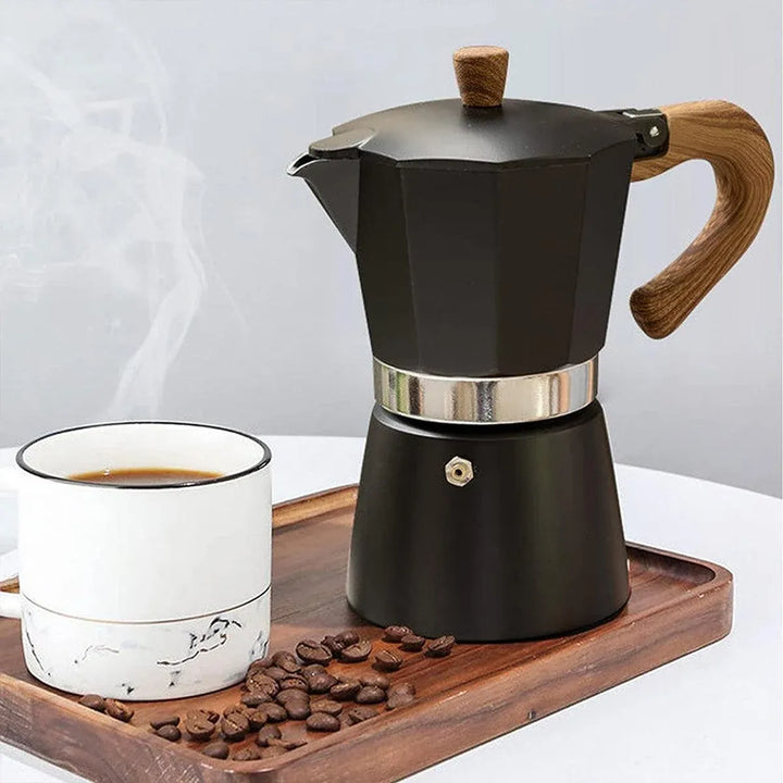 Portable Manual Espresso Maker - Wood Grain Handle Camping Coffee Machine 300ml