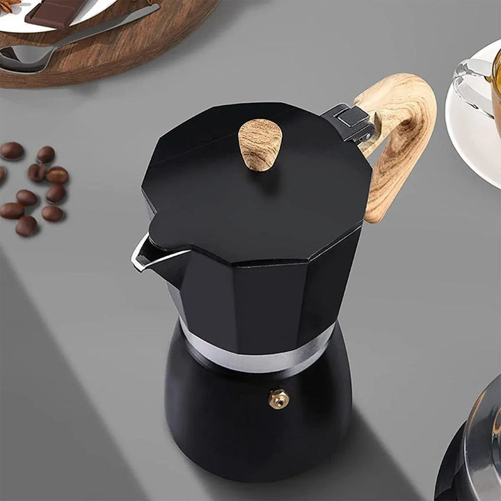 Portable Manual Espresso Maker - Wood Grain Handle Camping Coffee Machine 300ml