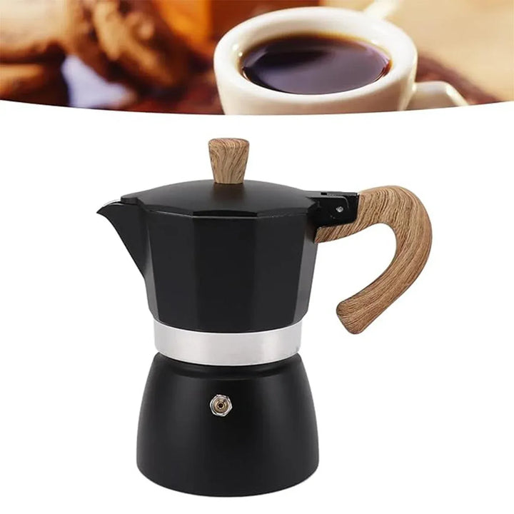 Portable Manual Espresso Maker - Wood Grain Handle Camping Coffee Machine 300ml