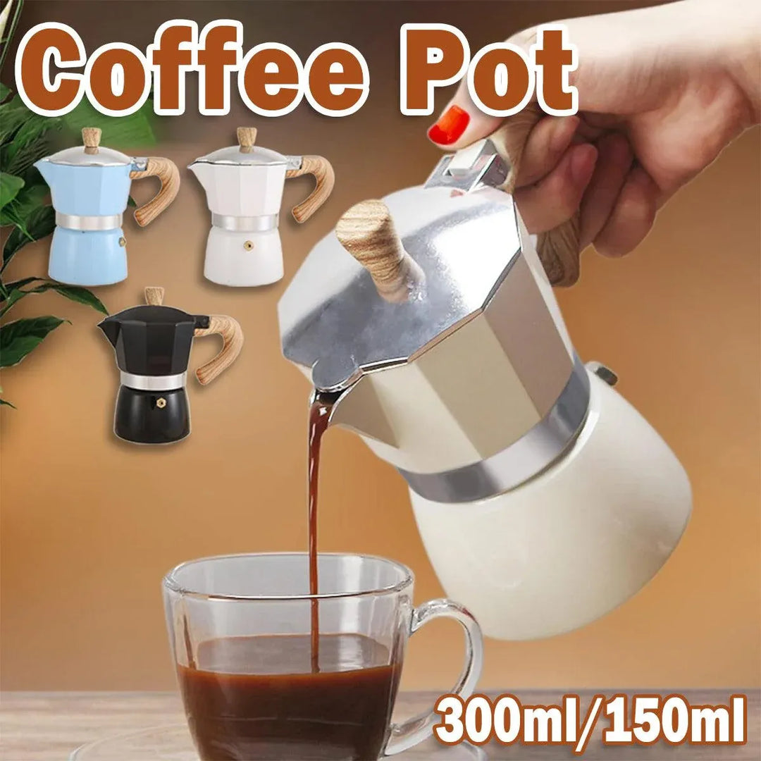Portable Manual Espresso Maker - Wood Grain Handle Camping Coffee Machine 300ml