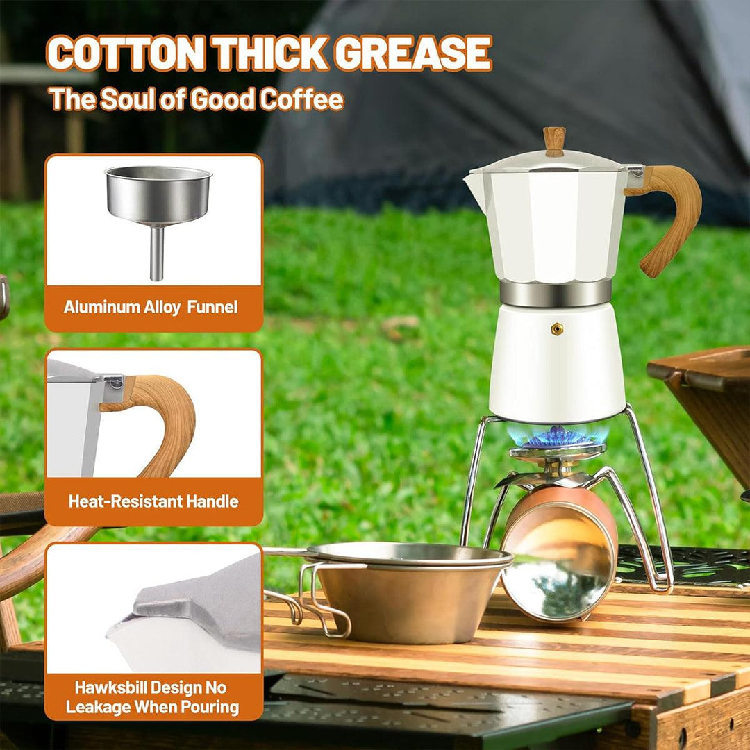 Portable Manual Espresso Maker - Wood Grain Handle Camping Coffee Machine 300ml