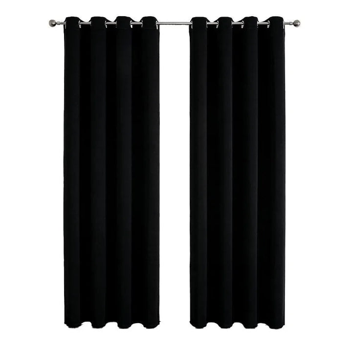 2pcs Semi Blackout Curtain Fabric Solid Colour Home Decor Drapes for Living Room - Black - 132x160cm