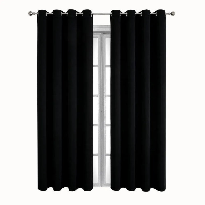 2pcs Semi Blackout Curtain Fabric Solid Colour Home Decor Drapes for Living Room - Black - 132x160cm