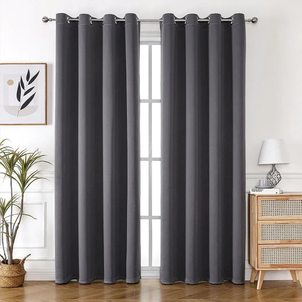 2pcs Semi Blackout Curtain Fabric Solid Colour Home Decor Drapes for Living Room - Black - 132x160cm