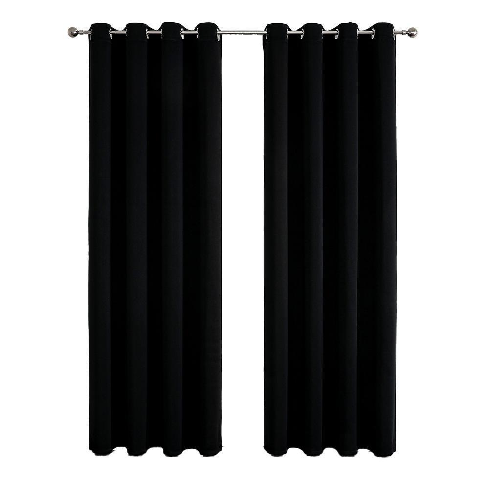2pcs Semi Blackout Curtain Fabric Solid Colour Home Decor Drapes for Living Room - Black - 132x160cm