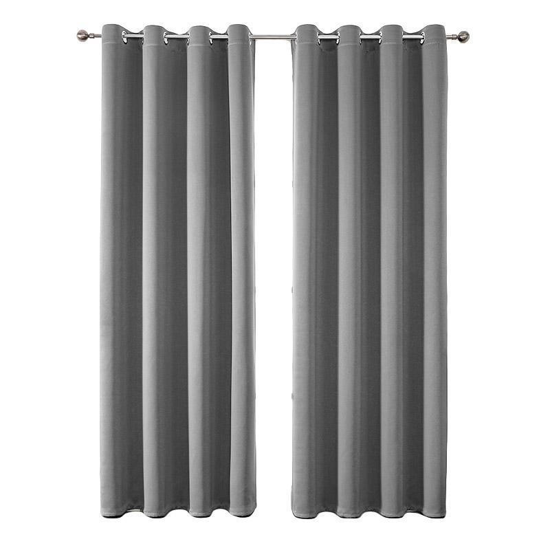 2pcs Semi Blackout Curtain Fabric Solid Colour Home Decor Drapes for Living Room - Black - 132x160cm