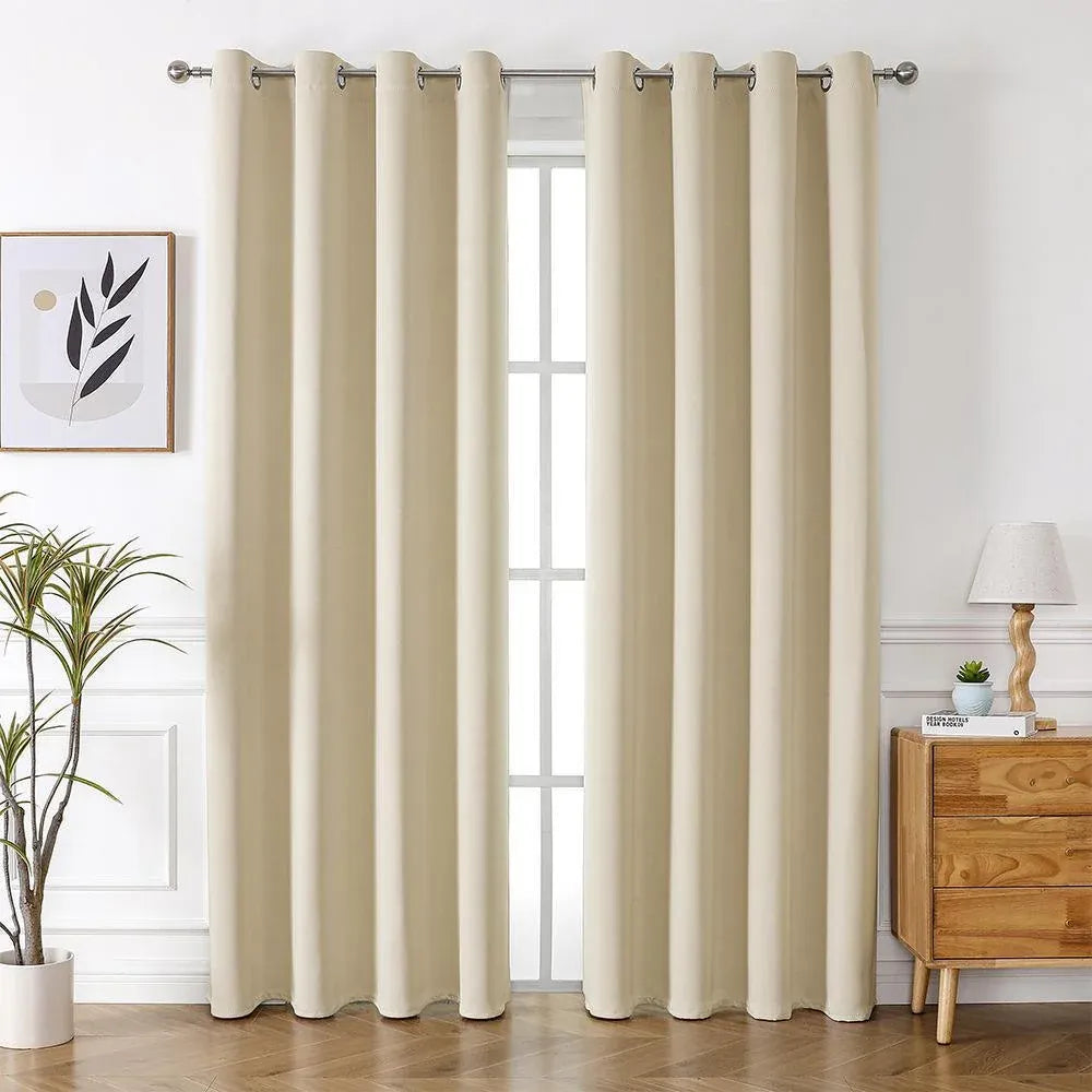 2pcs Semi Blackout Curtain Fabric Solid Colour Home Decor Drapes for Living Room - Light Grey - 132x160cm