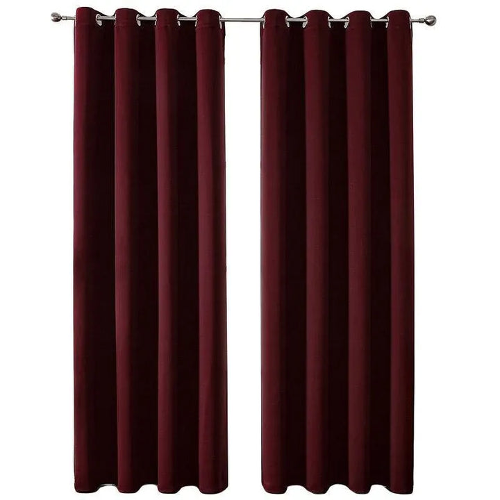 2pcs Semi Blackout Curtain Fabric Solid Colour Home Decor Drapes for Living Room - Red - 132x160cm
