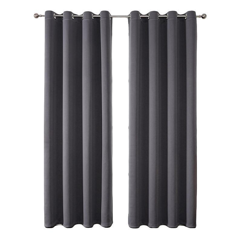 2pcs Semi Blackout Curtain Fabric Solid Colour Home Decor Drapes for Living Room - Black - 132x244cm