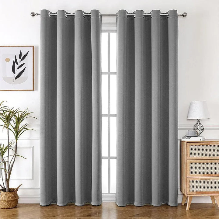 2pcs Semi Blackout Curtain Fabric Solid Colour Home Decor Drapes for Living Room - Yellow - 132x244cm