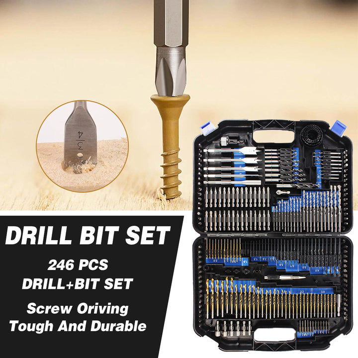 246-Piece Drill Bit Set - Complete Metal, Wood & Plastic Drilling Kit with Hole Openers
