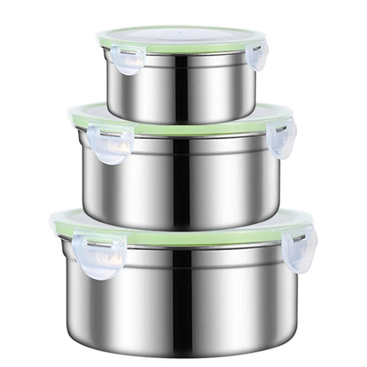 Stainless Steel Lunch Box Set 3PCS - Airtight Round Food Storage Containers with Lids