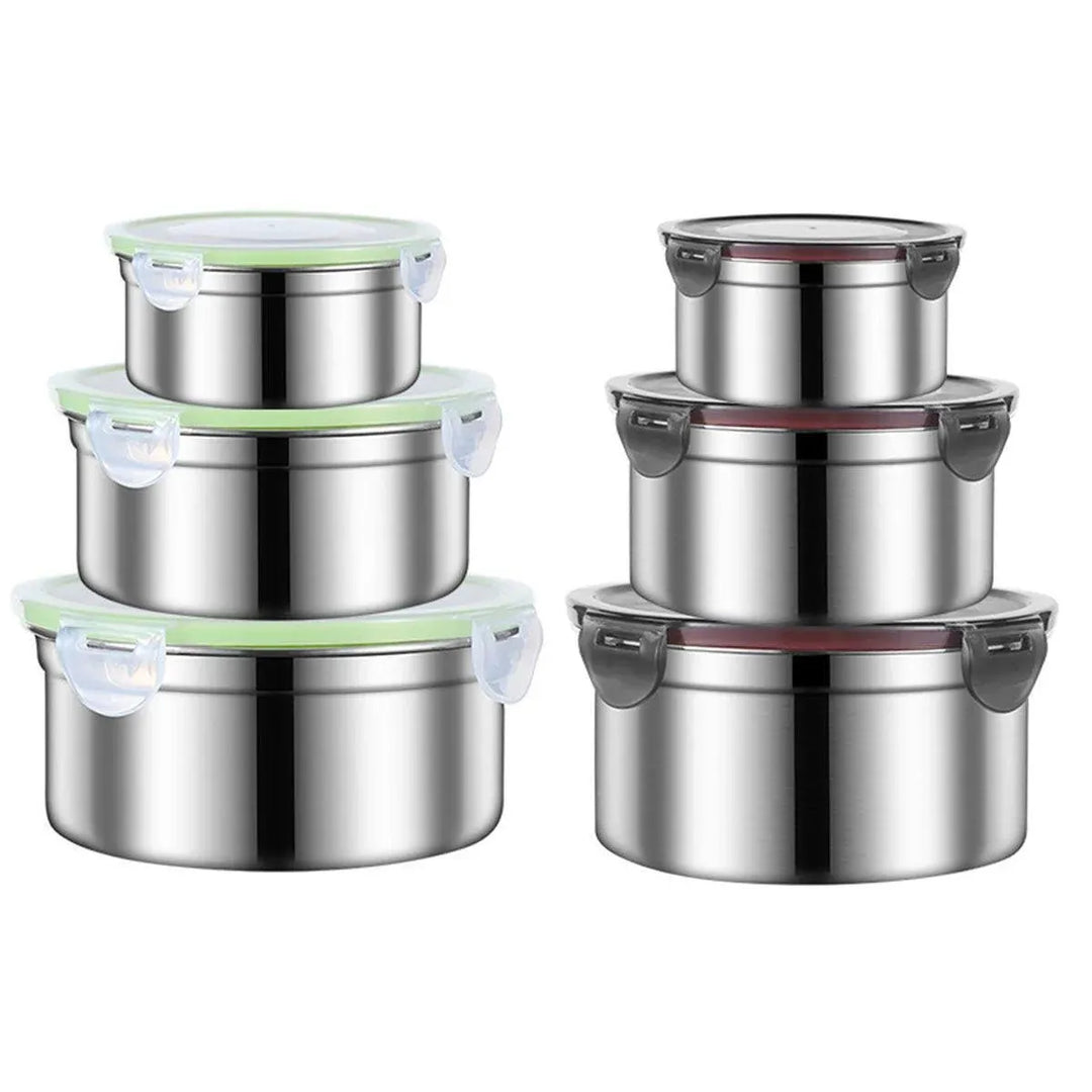 Stainless Steel Lunch Box Set 3PCS - Airtight Round Food Storage Containers with Lids