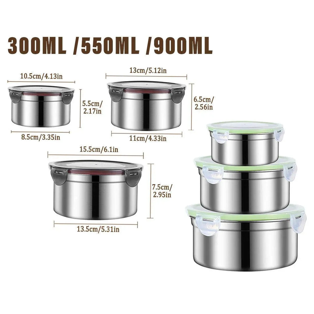 Stainless Steel Lunch Box Set 3PCS - Airtight Round Food Storage Containers with Lids