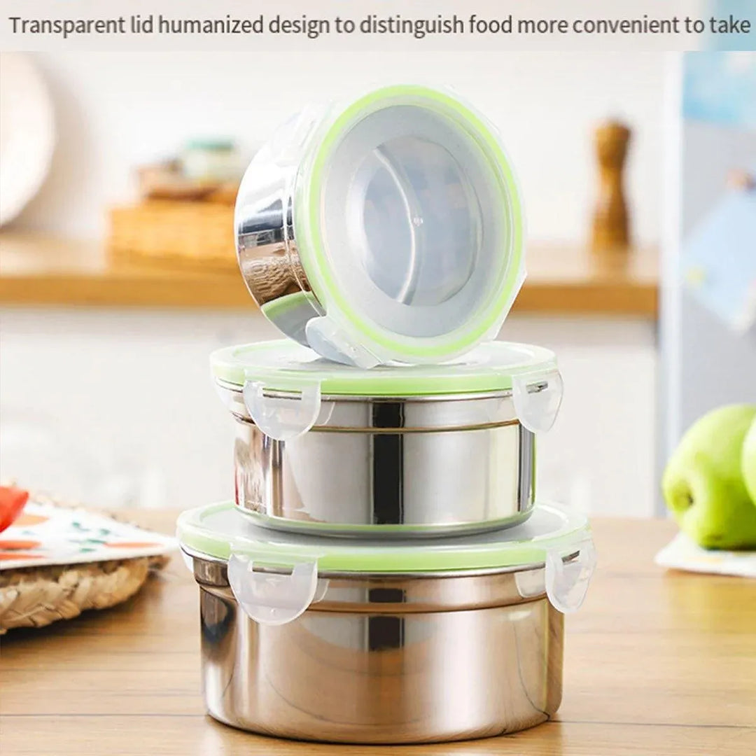 Stainless Steel Lunch Box Set 3PCS - Airtight Round Food Storage Containers with Lids