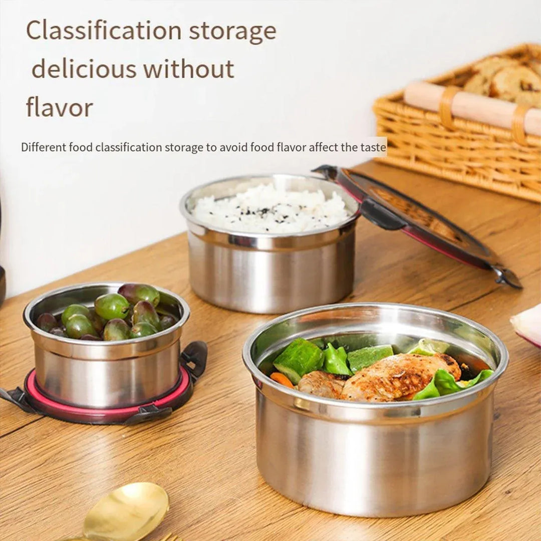 Stainless Steel Lunch Box Set 3PCS - Airtight Round Food Storage Containers with Lids