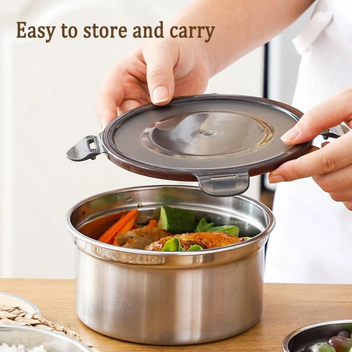 Stainless Steel Lunch Box Set 3PCS - Airtight Round Food Storage Containers with Lids