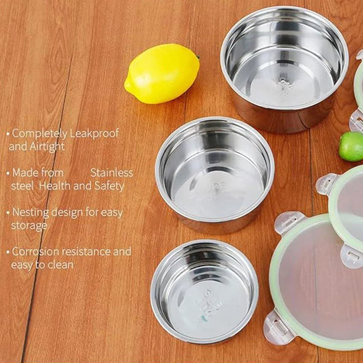 Stainless Steel Lunch Box Set 3PCS - Airtight Round Food Storage Containers with Lids