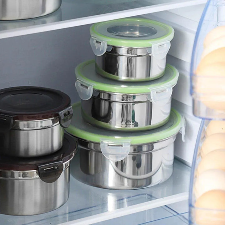 Stainless Steel Lunch Box Set 3PCS - Airtight Round Food Storage Containers with Lids