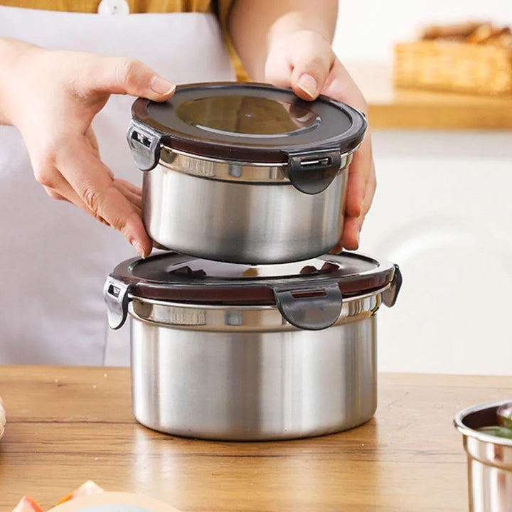 Stainless Steel Lunch Box Set 3PCS - Airtight Round Food Storage Containers with Lids